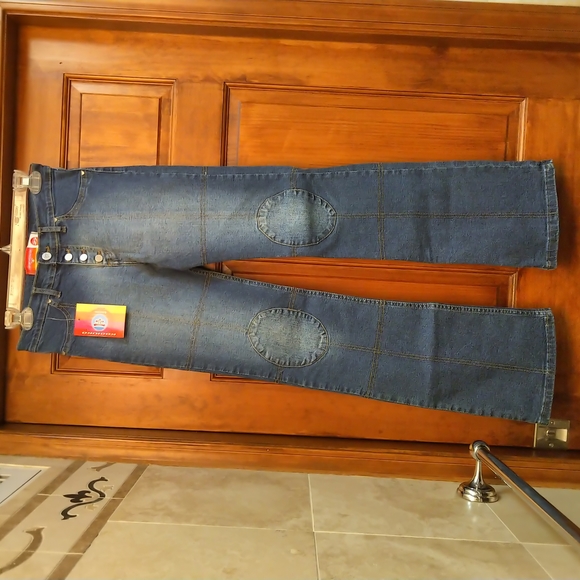 NWT Kosiuko Patchwork Y2K Vintage Size 27 Dark Jeans Low Cut Flare Knee Patches. - Picture 2 of 14